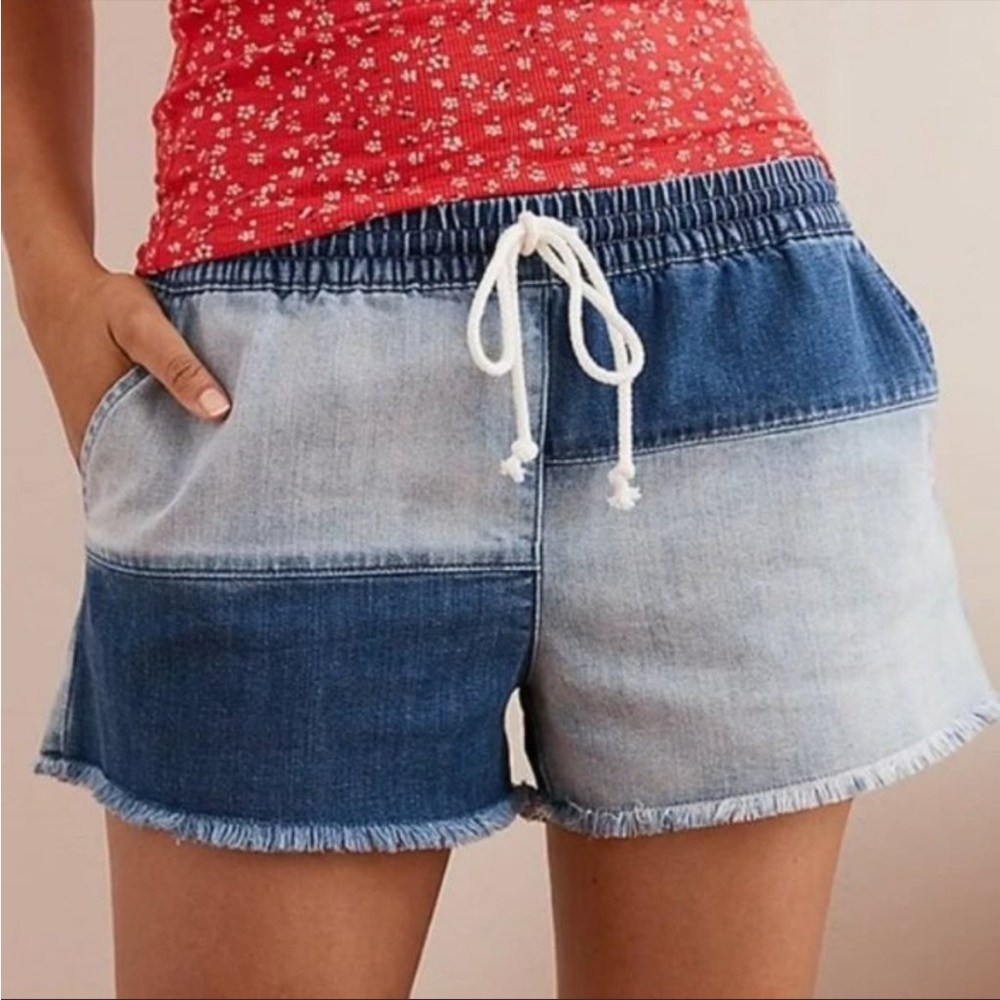 Aerie Denim Pull-On Patchwork Drawstring Shorts